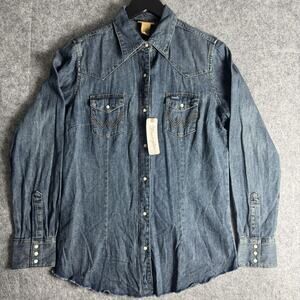 Wrangler Shirt Mens Small Blue Denim Western Pearl Snap Cowboy LW3039D Rodeo